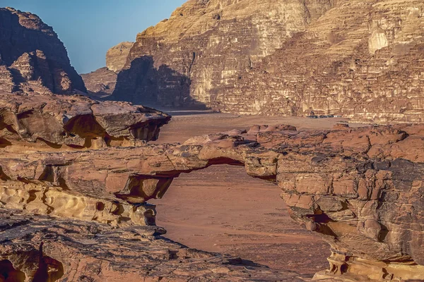 Vista Sobre Little Bridge Increíble Paisaje Lunar Wadi Rum Desierto — Foto de Stock