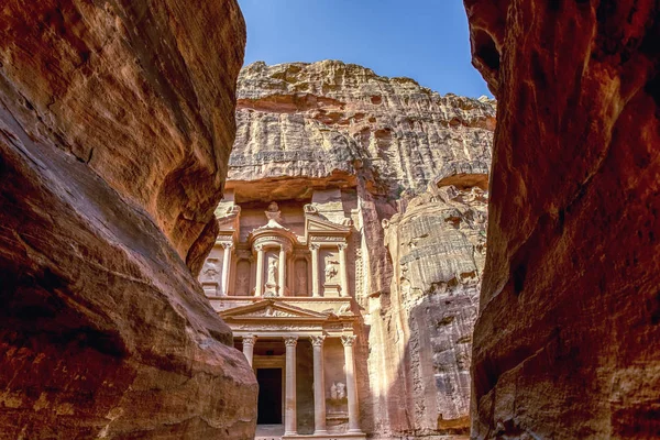 Otrolig Och Mystisk Titt Khazneh Grav Treasury Grav Petra Jordanien — Stockfoto