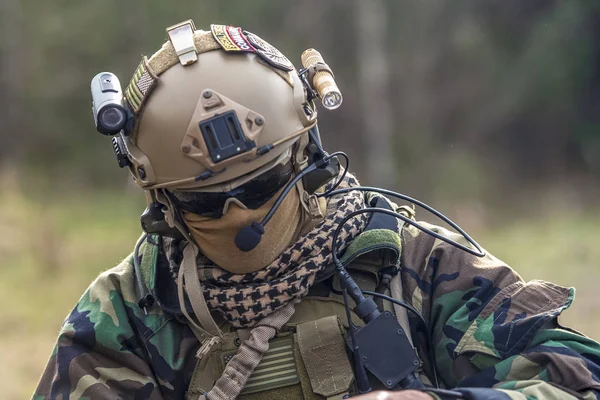 2019 Ukraine Zhytomyr Amerikanischer Spezialeinsatzkommando Kämpfer Mit Schutzhelm Waldtarnung — Stockfoto