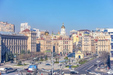 03/04/2019 Kiev, Ukrayna, ülkenin ana meydanının panoramik manzarası Bağımsızlık Meydanı