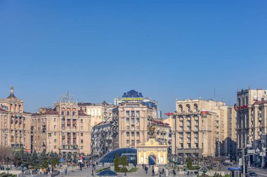 03/04/2019 Kiev, Ukrayna, ülkenin ana meydanının panoramik manzarası Bağımsızlık Meydanı