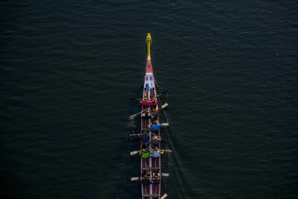 Kayaking Rowers Sailing River Athletes Practicing Sunset — Stock Photo, Image