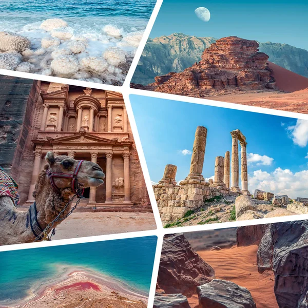 Coloridas Fotos Turísticas Jordania Imágenes Son Collage — Foto de Stock
