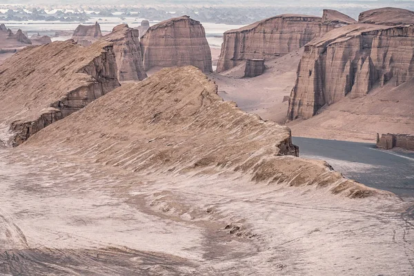 Klippformationer Solnedgången Dasht Lut Lut Desert Hetaste Öknen Världen Även — Stockfoto