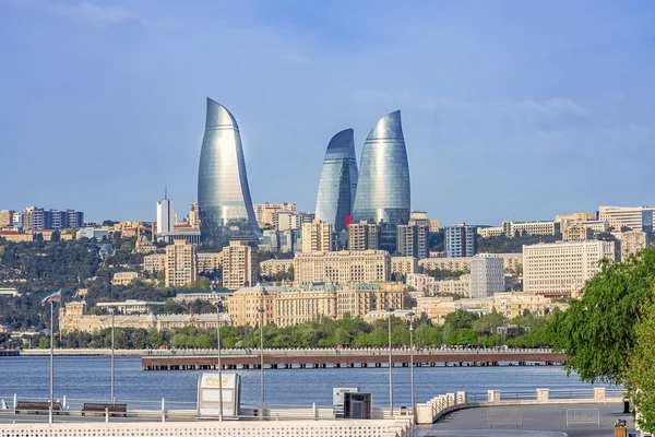 2019 Baku Azerbaijan Panoramic View Baku City Image Flame Towers — Stock Photo, Image