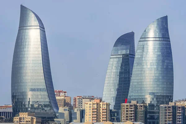 2019 Баку Азербайджан Панорамный Вид Города Баку Изображение Огненных Башен — стоковое фото