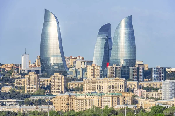 2019 Baku Azerbaijan Panoramic View Baku City Image Flame Towers Royalty Free Stock Photos