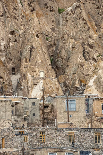Bliska Widok Podwórku Tradycyjnej Irańskiej Starożytnej Wioski Jaskini Troglodyte Kandovan — Zdjęcie stockowe