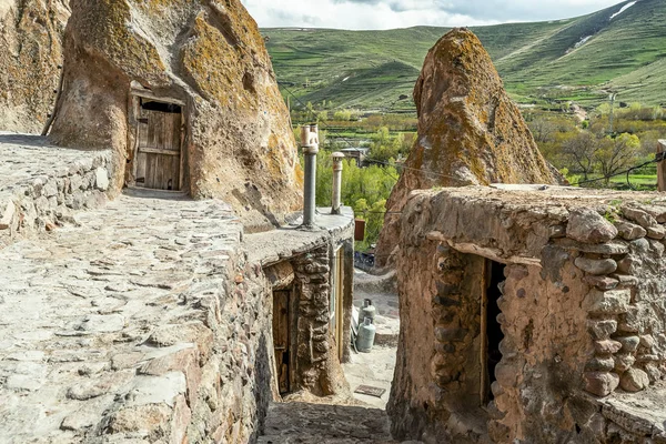 Bliska Widok Dziedziniec Wnętrze Tradycyjnej Irańskiej Starożytnej Wioski Jaskinia Troglodyte — Zdjęcie stockowe