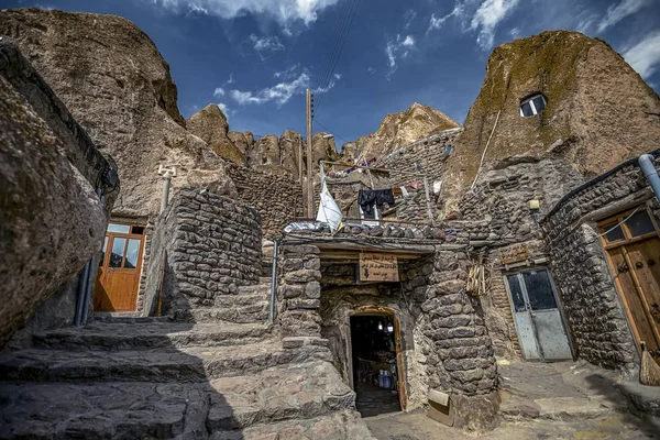 Bliska Widok Dziedziniec Wnętrze Tradycyjnej Irańskiej Starożytnej Wioski Jaskinia Troglodyte — Zdjęcie stockowe