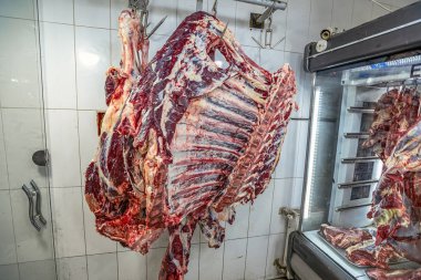 13/05/2019 Şiraz,Fars Provinceiran, İran şehrinde sokakta bir sığır eti ve koyun eti dükkanı
