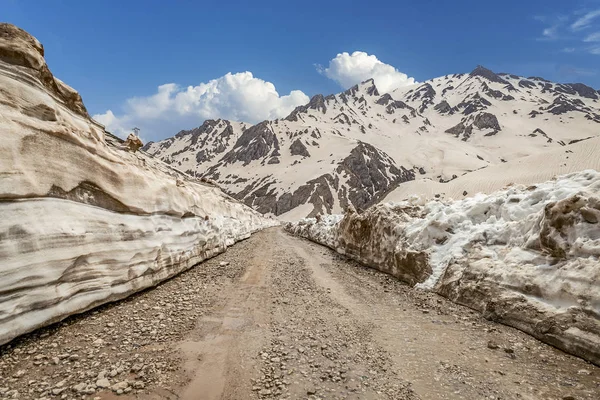 Incredible Road Form Tunnel Snow Capped Iranian Mountains Far City — Stock Photo, Image