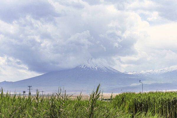 View on the cloudy Mount Ararat from Iranian side near Soraya Springs