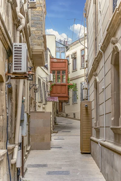 Narrow Streets Carriages Old Baku Old Houses Wooden Balconies Colonial — Stock Photo, Image