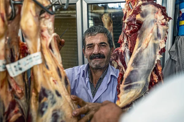 2019 Tabriz Província Azerbaijão Oriental Irã Iraniano Que Divide Carne — Fotografia de Stock