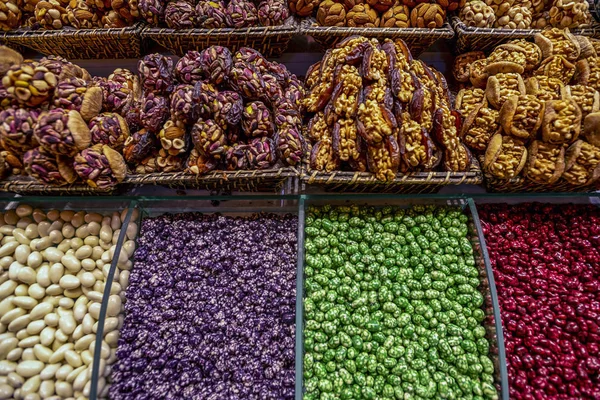Istambul Turquia Vários Doces Tradicionais Turcos Deliciosos Mercado Egípcio Picante — Fotografia de Stock