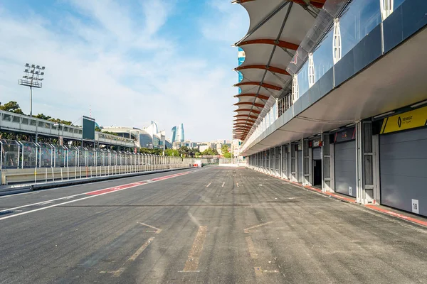 2019 Baku Azerbaijan Garages Pit Stop Formula Baku Panoramic View — Stock Photo, Image