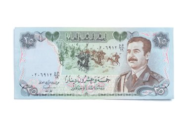 Saddam Hüseyin portresi ile eski 25 Irak Dinarı banknot