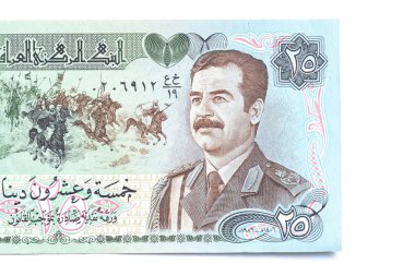Saddam Hüseyin portresi ile eski 25 Irak Dinarı banknot