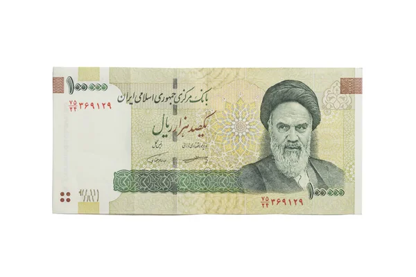 Khomeini Sur 100000 Rials Billet Banque Iran Rial Est Monnaie — Photo