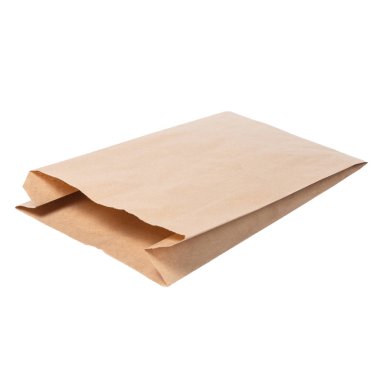 Öğle yemeği veya gıda veya beyaz izole arka plan üzerinde satın alma için Geri dönüşümlü boş kraft kağıt alışveriş çantası Mock-up