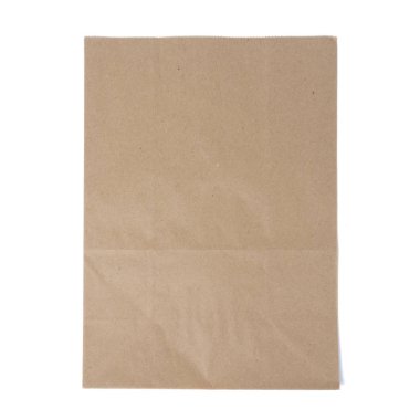 Öğle yemeği veya gıda veya beyaz izole arka plan üzerinde satın alma için Geri dönüşümlü boş kraft kağıt alışveriş çantası Mock-up, üst görünüm