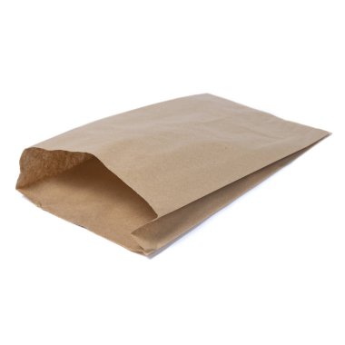 Öğle yemeği veya gıda veya beyaz izole arka plan üzerinde satın alma için Geri dönüşümlü boş kraft kağıt alışveriş çantası Mock-up