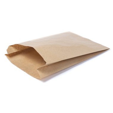 Öğle yemeği veya gıda veya beyaz izole arka plan üzerinde satın alma için Geri dönüşümlü boş kraft kağıt alışveriş çantası Mock-up