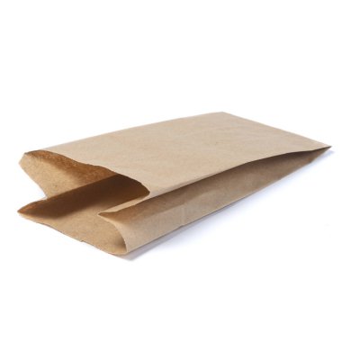 Öğle yemeği veya gıda veya beyaz izole arka plan üzerinde satın alma için Geri dönüşümlü boş kraft kağıt alışveriş çantası Mock-up