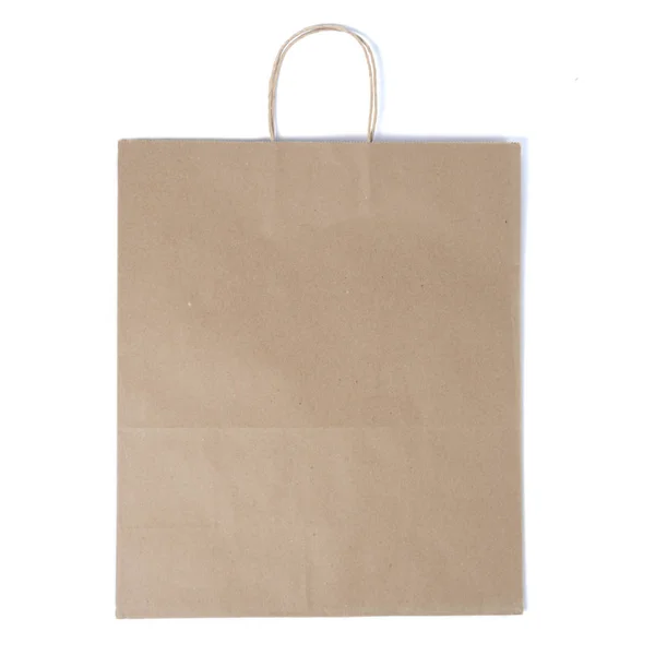 用于午餐或食品的再生空白牛皮纸购物袋的模型 或白色隔离背景上的手柄购买 — 图库照片
