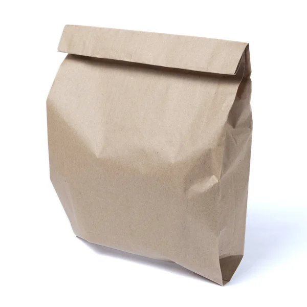 Mock Recycled Blank Kraft Paper Shopping Bag Lunch Food Purchases — Stock Photo, Image