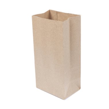 Öğle yemeği veya gıda veya beyaz izole arka plan üzerinde satın alma için Geri dönüşümlü boş kraft kağıt alışveriş çantası Mock-up