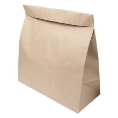 Öğle yemeği veya gıda veya beyaz izole arka plan üzerinde satın alma için Geri dönüşümlü boş kraft kağıt alışveriş çantası Mock-up
