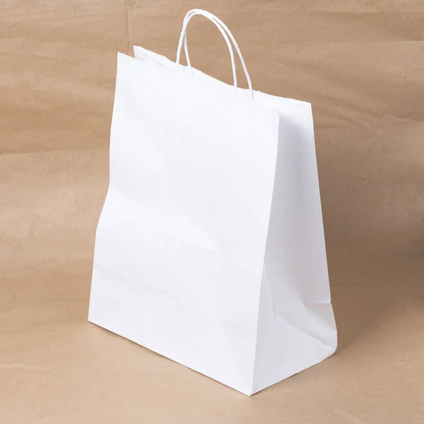 Mock Recycled Blank Kraft Paper Shopping White Bag Lunch Food — Stock Photo, Image