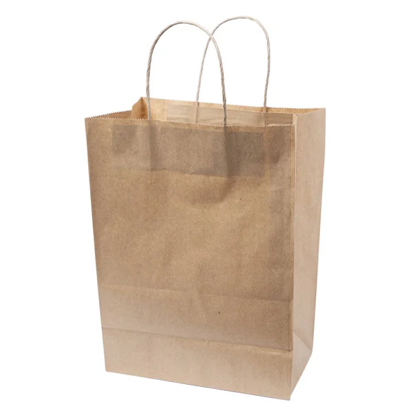 在白色隔离背景上为午餐或食物或购买而制作回收的空白牛皮纸购物袋 — 图库照片