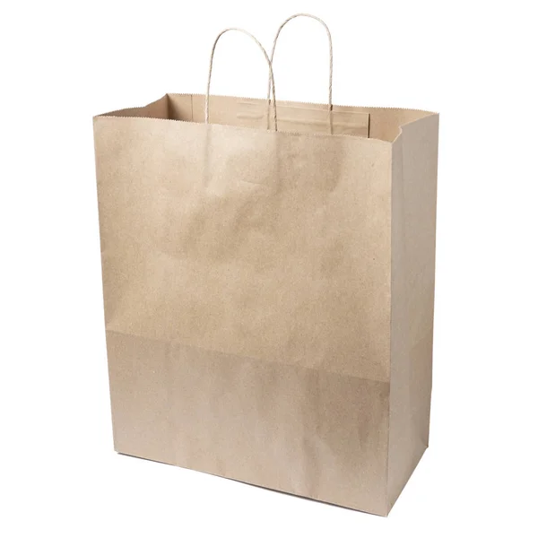 在白色隔离背景上为午餐或食物或购买而制作回收的空白牛皮纸购物袋 — 图库照片