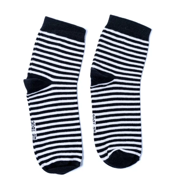 Bílé Černé Ponožky Kleci Pruhy Nebo Polka Tečka Bílém Izolovaném — Stock fotografie