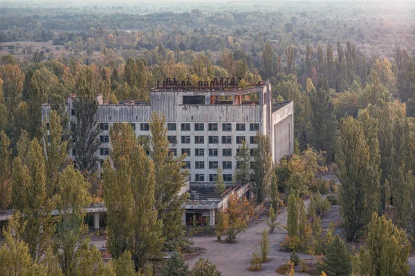 Letecký Pohled Centrální Náměstí Pripyat Polissya Hotel Spousta Prázdných Betonových — Stock fotografie