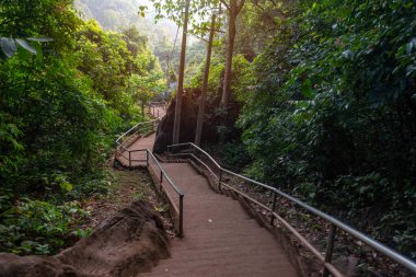 Yana Kayalıkları 'ndaki bir dağ ormanında sihirli patikalar. İçinde mağaralar olan eski bir taş oluşumu. Karnataka. Hindistan. Hint turizm konsepti
