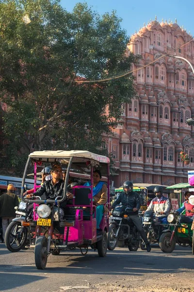 2020 Jaipur Rajasthan India Autista Rickshaw Flusso Traffico Pesante Sullo — Foto Stock