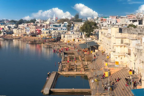 2020 Pushkar Índia Vista Cidade Lago Pushkar Sarovar Rajasthan Centro — Fotografia de Stock