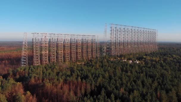 Flygfoto Över Horisonten Radarstationer Duga Sovjetisk Övergiven Missilförsvarsradar Tjernobyls Undantagszon — Stockvideo