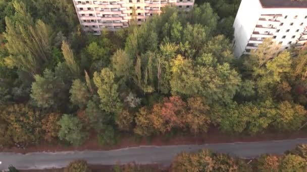 Luchtfoto Het Bord Van Ussr Het Dak Pripyat Bij Kerncentrale — Stockvideo