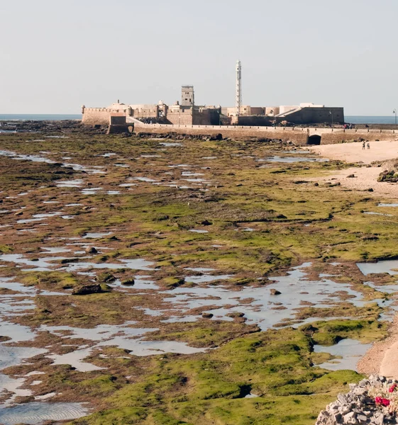 Maják Obklopené Hrad Španělské Město Cádiz Snímek Byl Pořízen Při — Stock fotografie