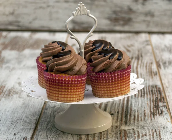 Cupcake Chocolat Entouré Fond Rustique — Photo