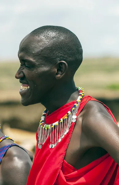 Masai Mara Kenya Maio Retrato Homem Africano Aldeia Tribo Masai — Fotografia de Stock