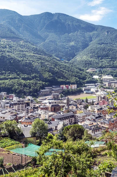 Vista Aérea Andorra Velha Com Montanhas Dos Pirenéus Fundo — Fotografia de Stock