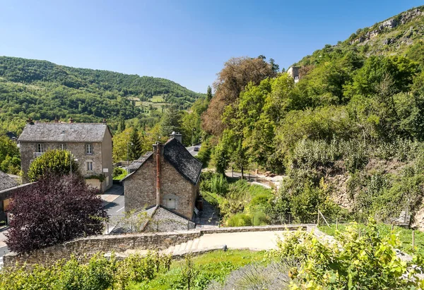 Straten Van Conques Bergen Van Zuid Frankrijk Een Zonnige Dag — Stockfoto