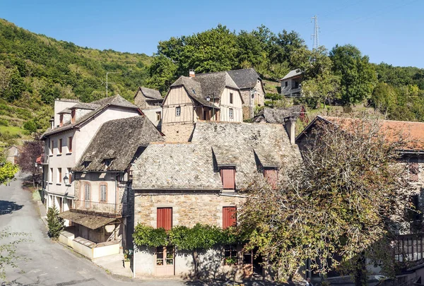 Straten Van Conques Bergen Van Zuid Frankrijk Een Zonnige Dag — Stockfoto
