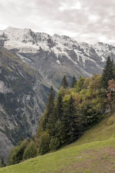 Montagnes Murren Suisse Par Une Journée Nuageuse — Photo